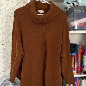LOFT Chestnut Brown Ribbed Cowl Neck Sweater